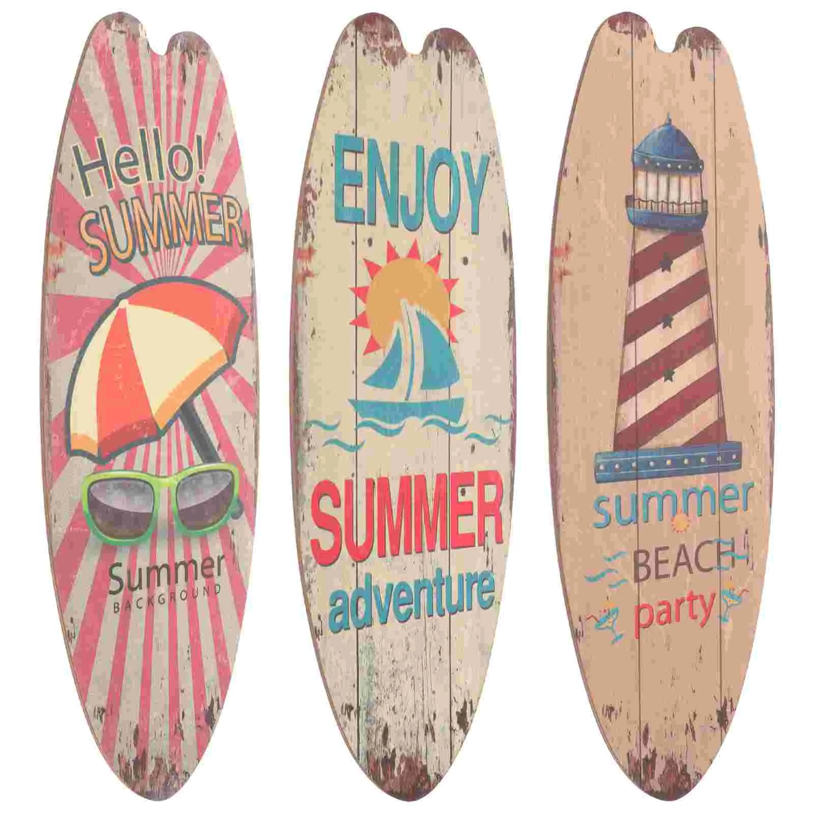 

3 Pcs Beach Decoration Summer Themed Wall Surfboard Hanging Wood Sign Wooden Crafts Poster Listing Decals Baby Seaside