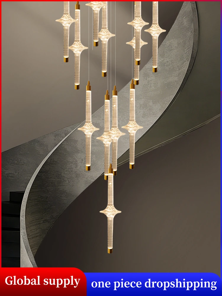 

Nordic Stairs LED Ceiling Chandelier Minimalist Duplex Attic Lobby Staircase Chandelier Indoor Lighting