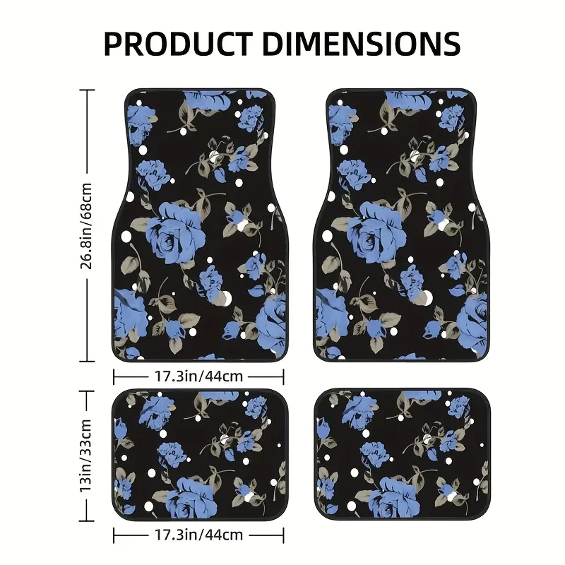 مجموعة واحدة من 4 قطع من سجادات أرضية السيارة الأصلية الأنيقة باللون الأزرق الوردي - 4 قطع، تصميم رائع على شكل زهرة سوداء وزرقاء، مناسبة لـ Luxu #2