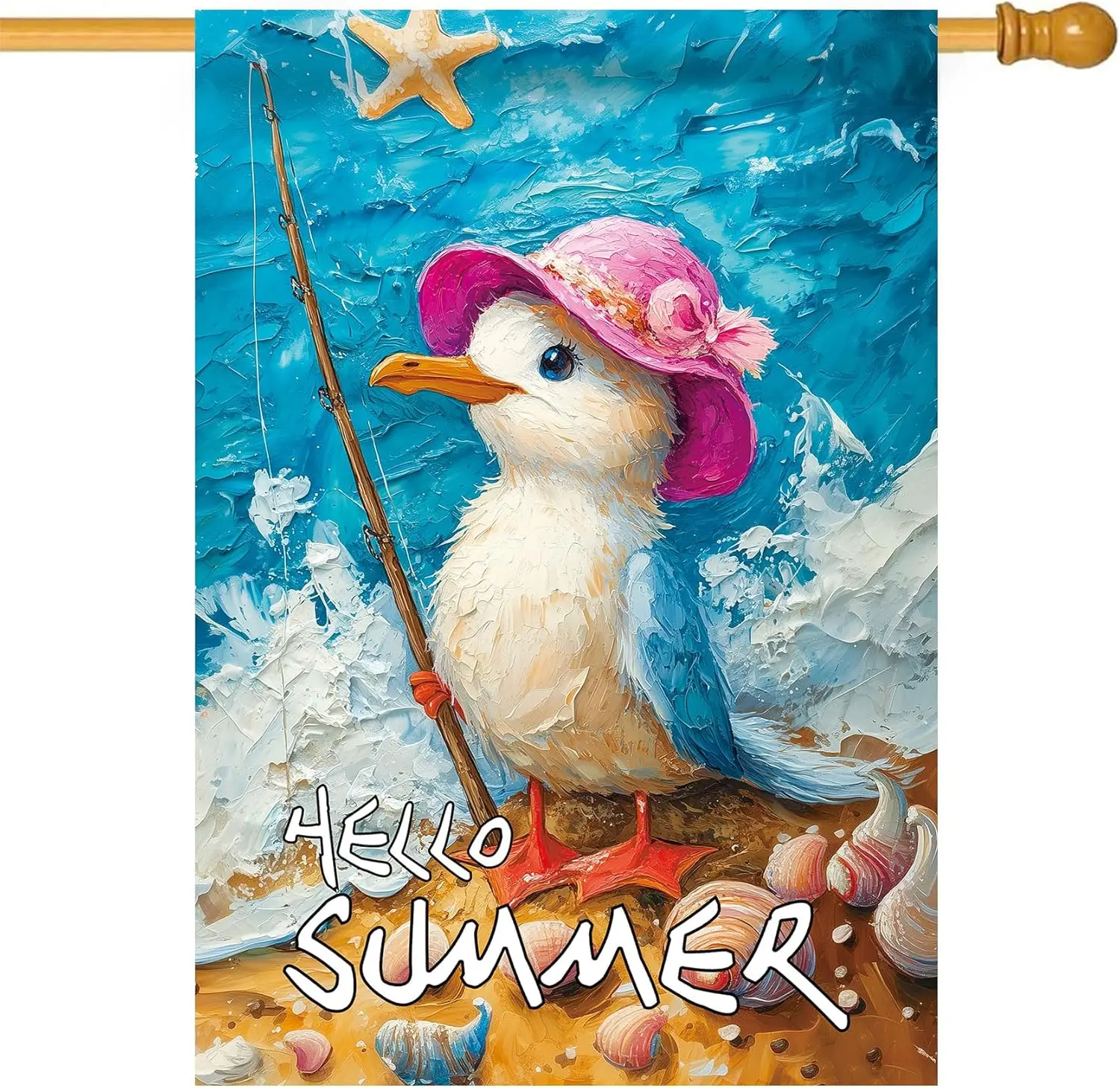Morigins Hello Summer Garden Flag Double Sided Coastline Seagull Conch Wave Starfish Rustic Farmhouse Home Yard Lawn Outdoor EEZ