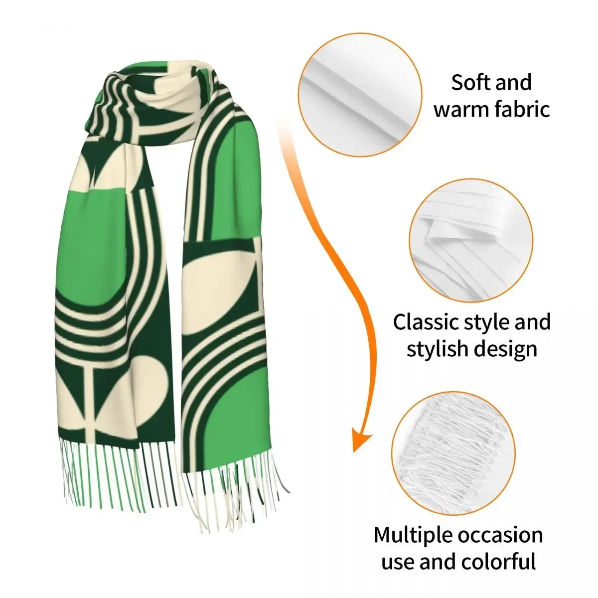 Custom Female Long Striped Tulip Print Scarves Women Winter Fall Thick Warm Tassel Shawl Wraps Orla Kiely Art Scarf