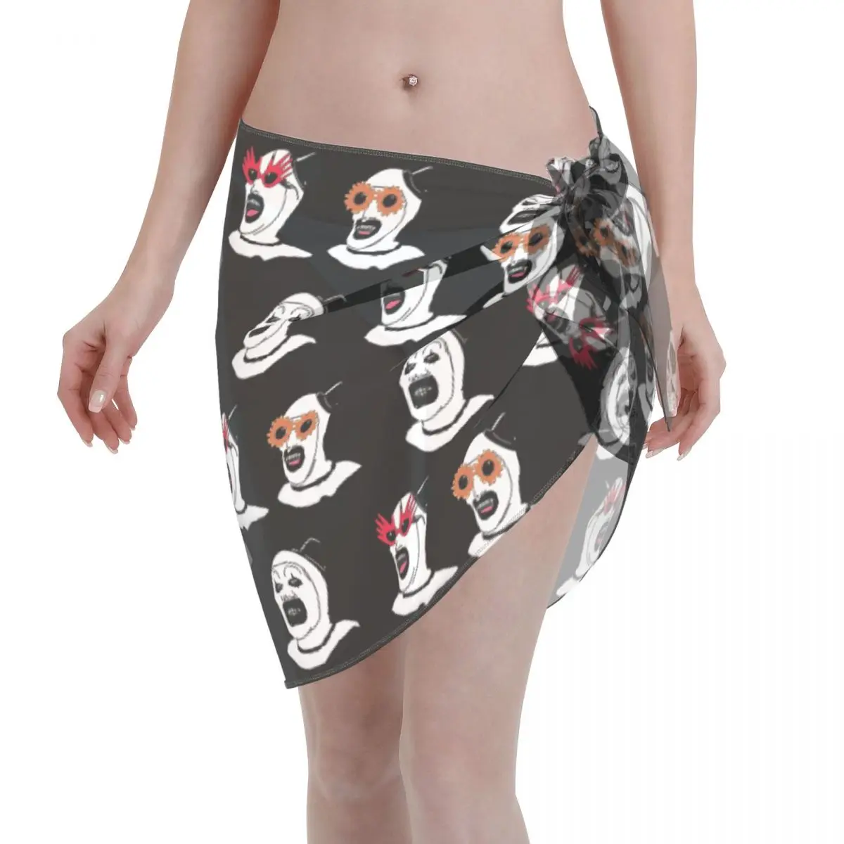 

Custom Poster Of T-Terrifiers 3 Halloween Christmas Women Short Sarongs Beach Wrap Beach Bikini Wrap Beachwear