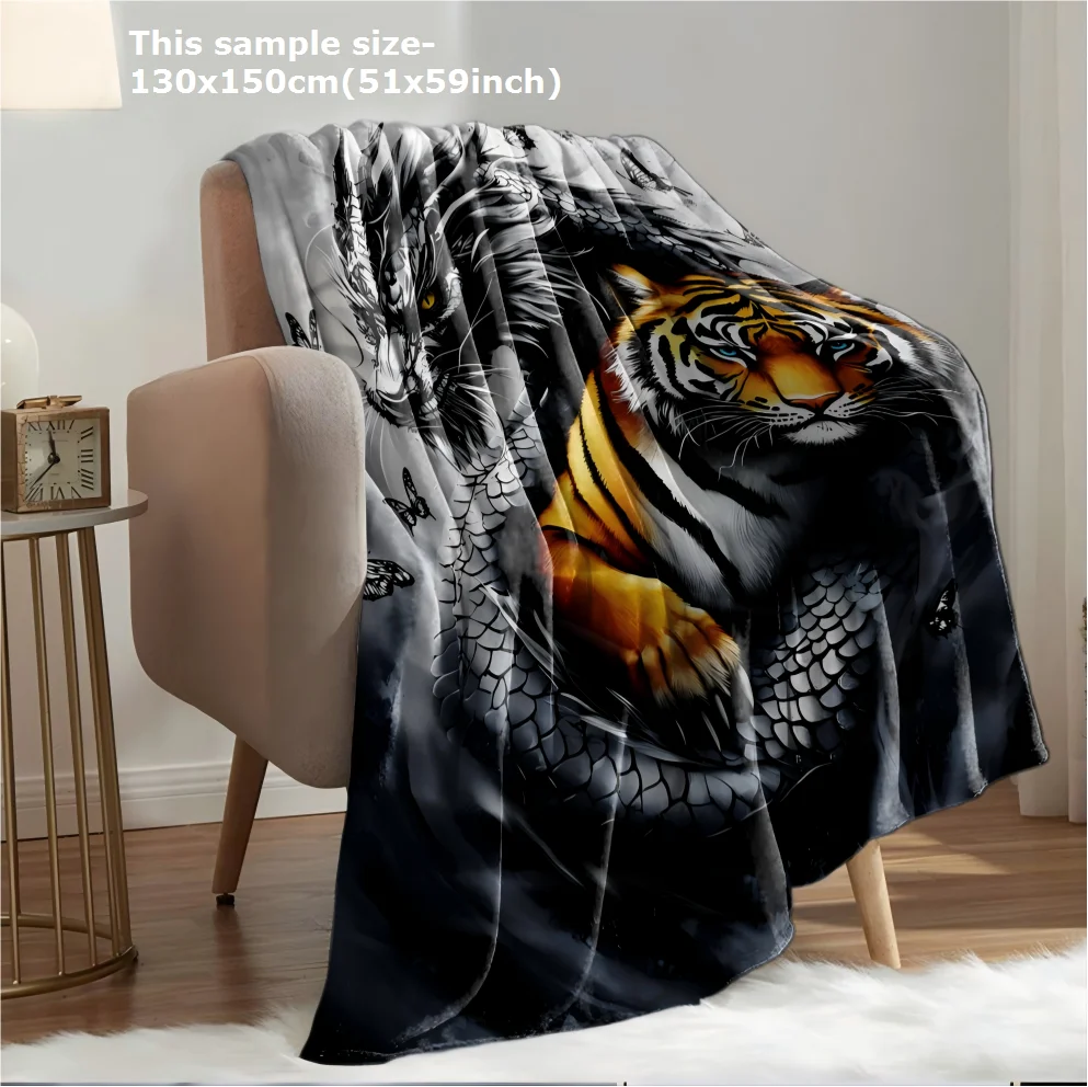 1PC Tiger with Dragon arts Animal Blanket Flannel Thin blankets for Home Office Travel Camping Perfect gifts four season use