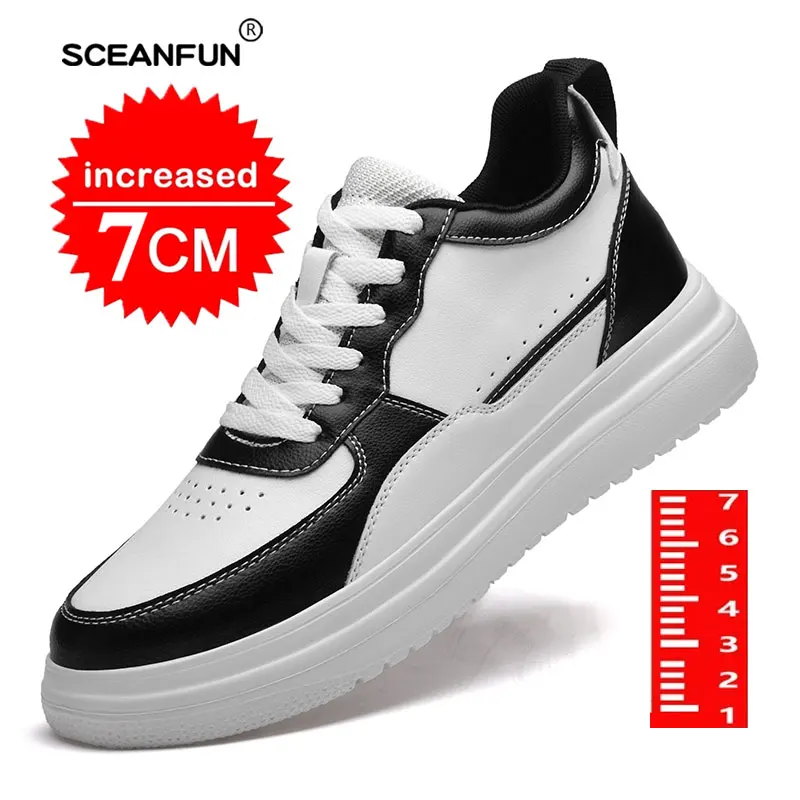 lift height New Height Increasing Shoes For Men 7CM Invisible Elevator Sneakers White Leathe Sport Zapatillas De Hombre