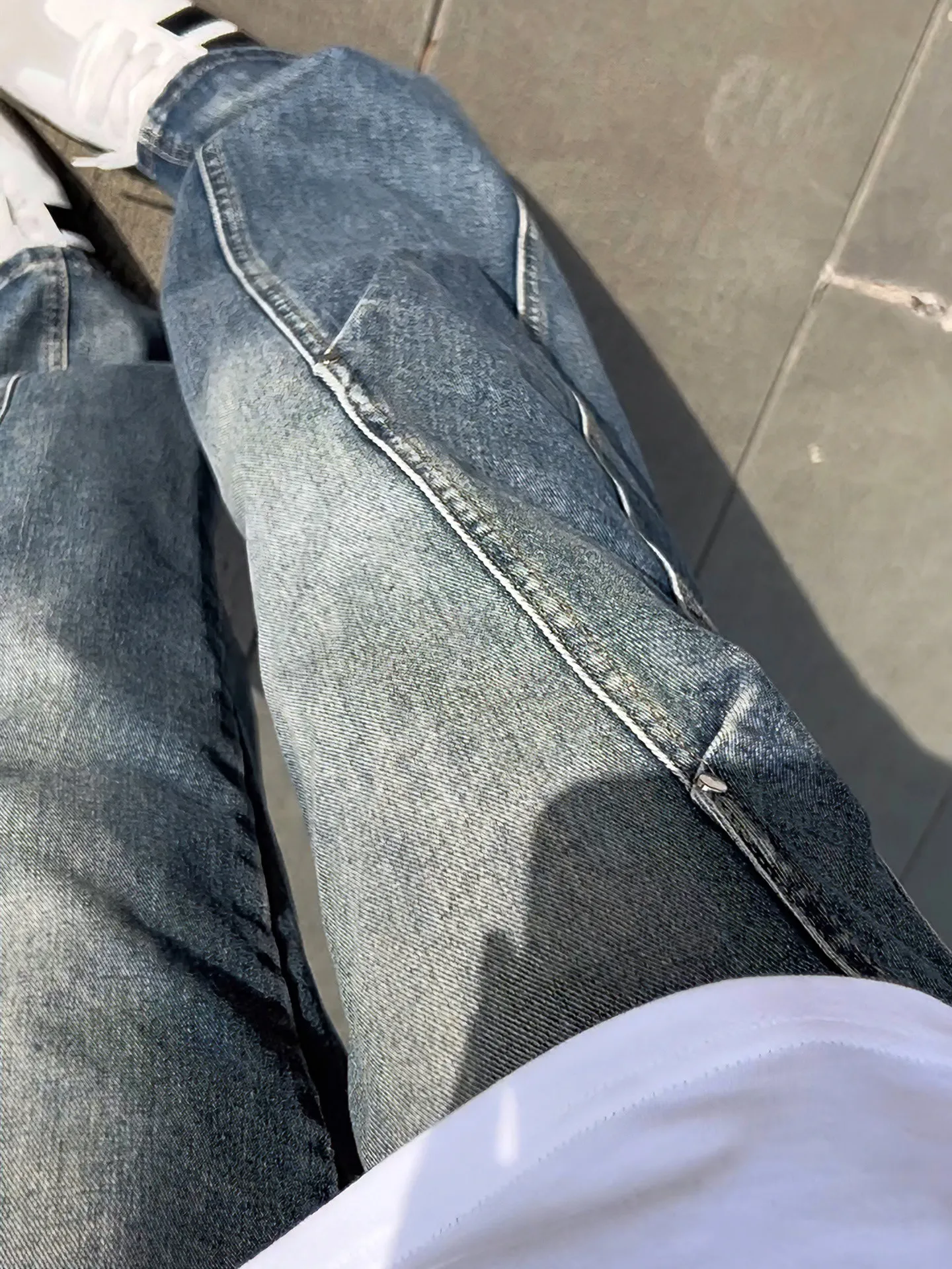 

Retro Blue Denim Jeans Men's Summer Slim Straight Leg Wide Leg Workwear Trousers Knife Design Casual Loose Fit Jeans