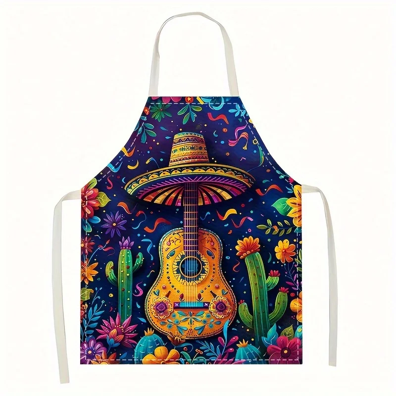 Mexican Flower Skull Print Linen Apron Adult Kids Size Perfect for Halloween or Day of The Dead Kitchen Cooking Workwear