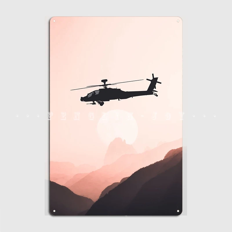 Placa metálica de helicóptero de ataque Apache, póster decorativo para cocina, decoración de pared, cartel de metal para decoración de cuevas