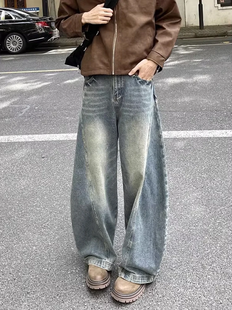 

American Retro Wide Leg Men's Jeans Loose Straight CleanFit Banana Pants Design Sensation Youth Trend Cotton Polyester Blend