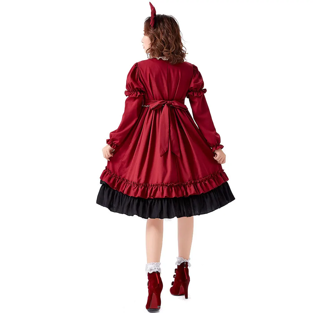 Wine Red Lolita Dr loween Witch Cosplay Costume Women's Dr Ele Fairy T Sle Stage Performance Ethnic Wear