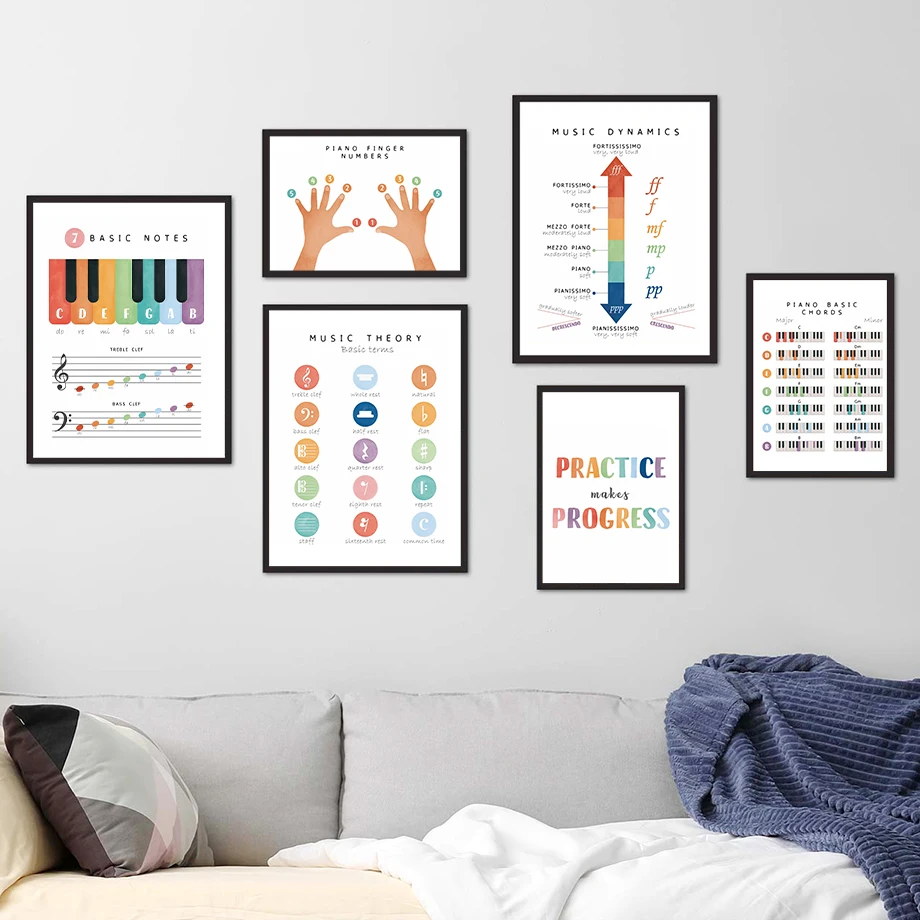 Child Education Music Theory Musical Note Rainbow PIANO Wall Art Canvas Painting Nordic Poster Home Classroom Decor