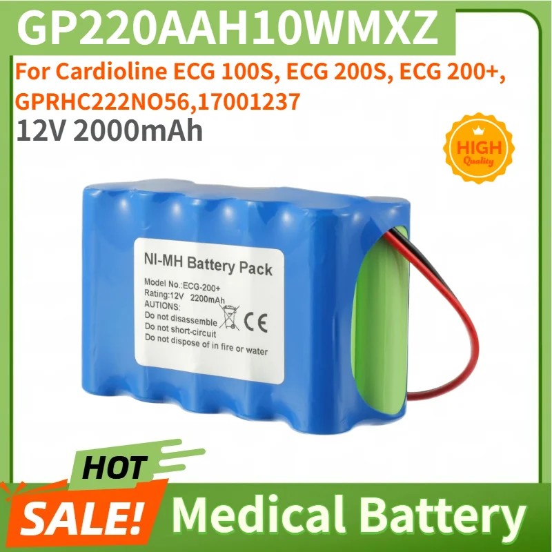 GP220AAH10WMXZ Medical Battery 12V 2000mAh for Cardioline ECG 100S, ECG 200S, ECG 200+,GPRHC222NO56,17001237 Replacement Battery