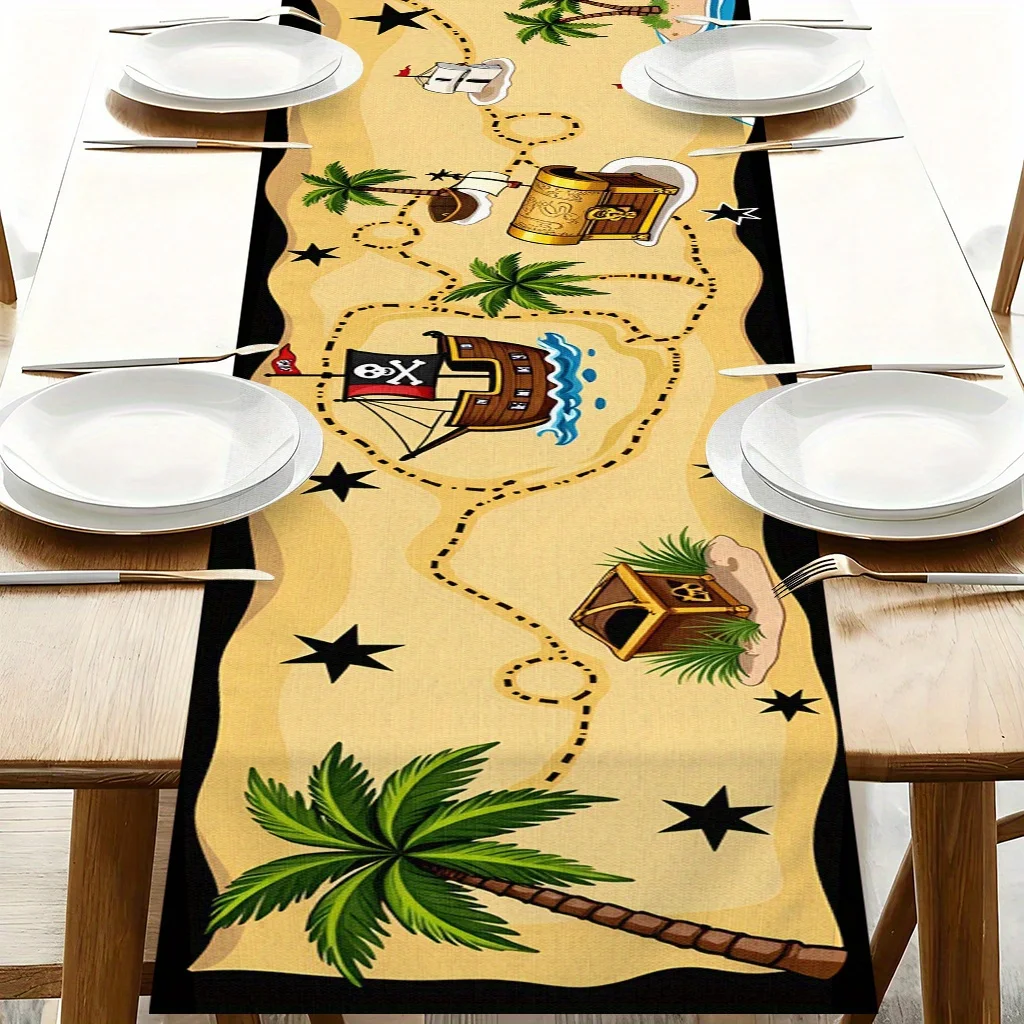 Vintage Pirate Treasure Map Table Runner - Rectangular Table Cover for Summer Outdoor Garden, Wedding, Holiday Parties & Dining