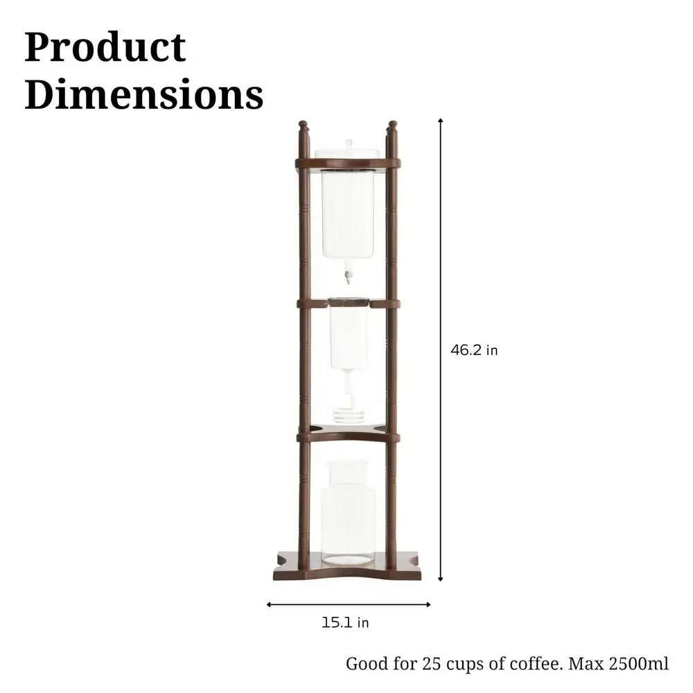

Cold Brew Drip Tower Iced Coffee Maker Glass Wooden Stand 25 Cups