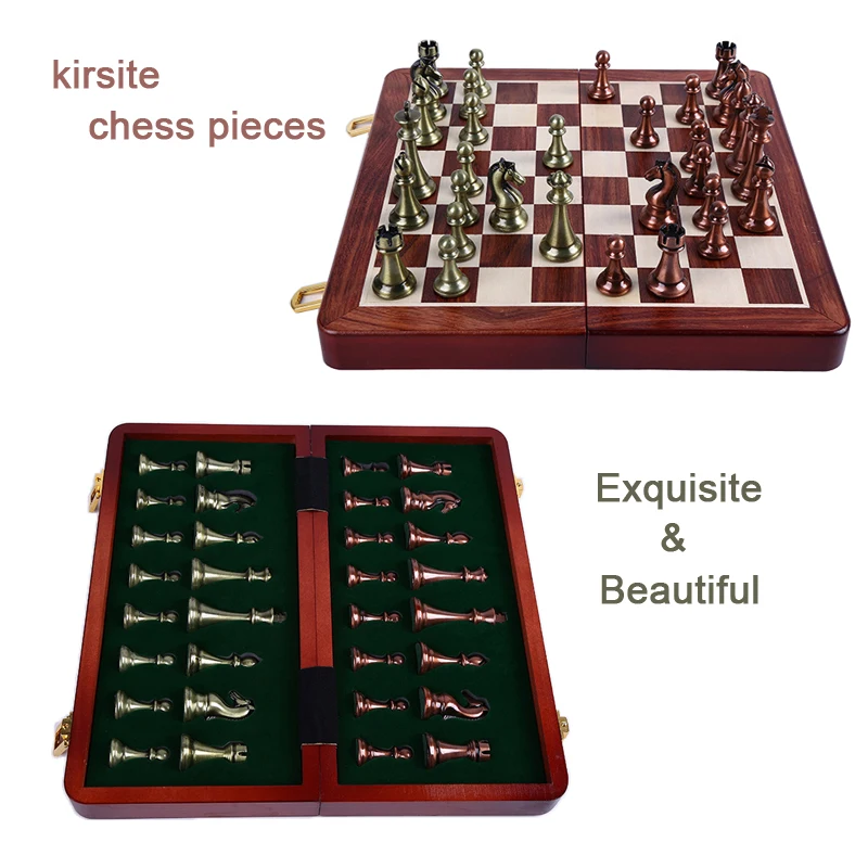 BSTFAMLY set di scacchi kirsite, scacchiera pieghevole in legno king size altezza 67 mm gioco di scacchi, gioco portatile di scacchi internazionali I8