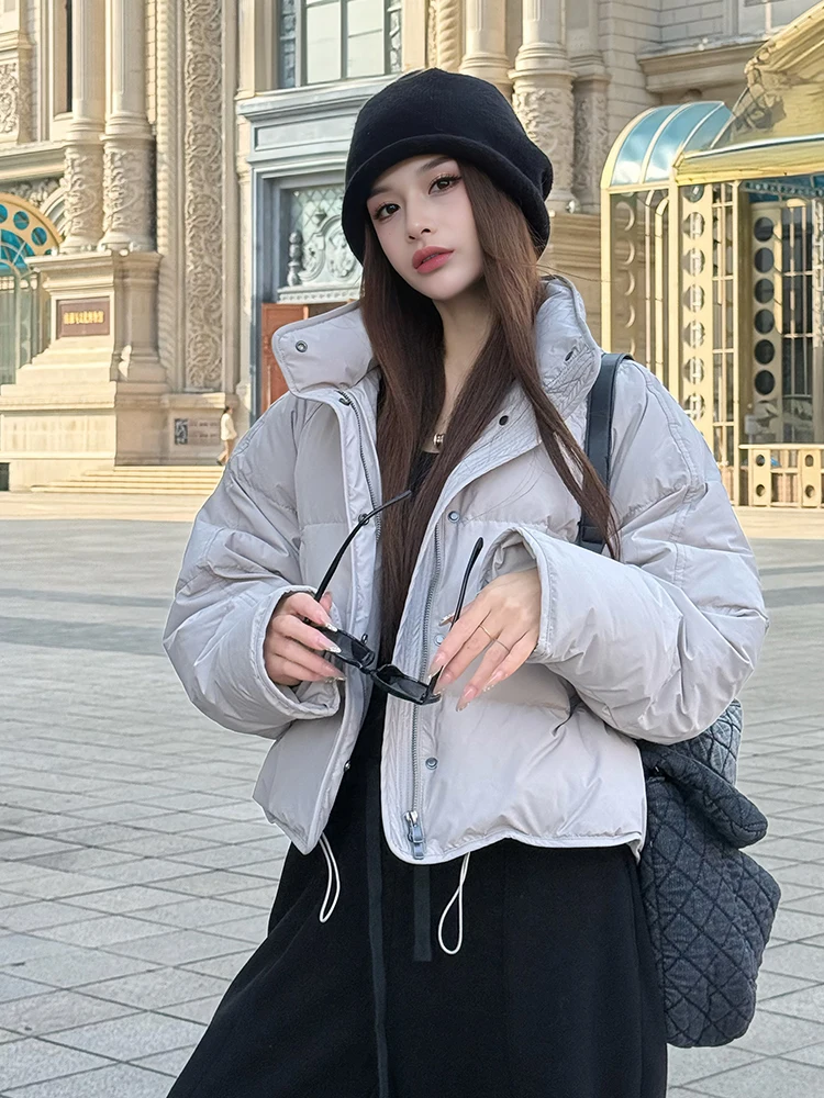 

Korean Style Short Puffer Jacket Women's Thickened Warm Stand Collar Faux Fur Sleeveless Bread Coat Cloud Puffa Winter Outerwear