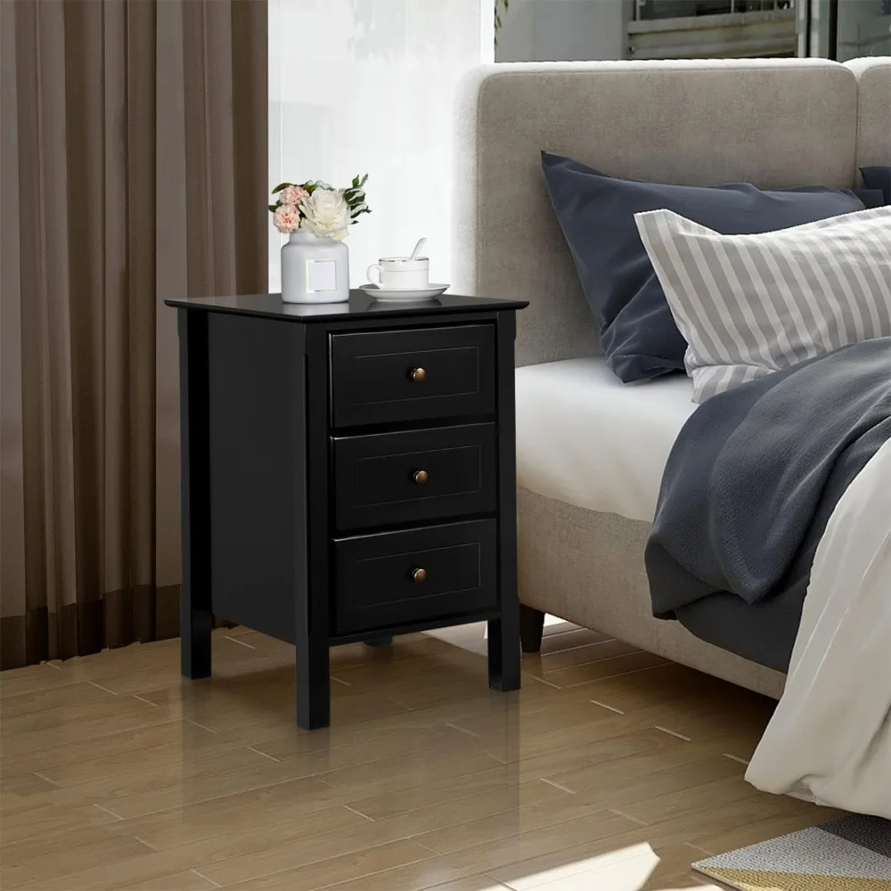 Wooden Nightstand Set of 2,3 Drawer Storage Cabinet,Solid Wood Legs, Bedroom Organizer, Custom