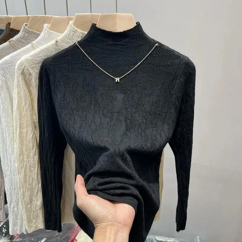Fashion Women Slim Bottoming Warm Sweater Autumn Winter Half High Collar Korean Versatile Casual Long Sleeve Knit Pullovers Tops