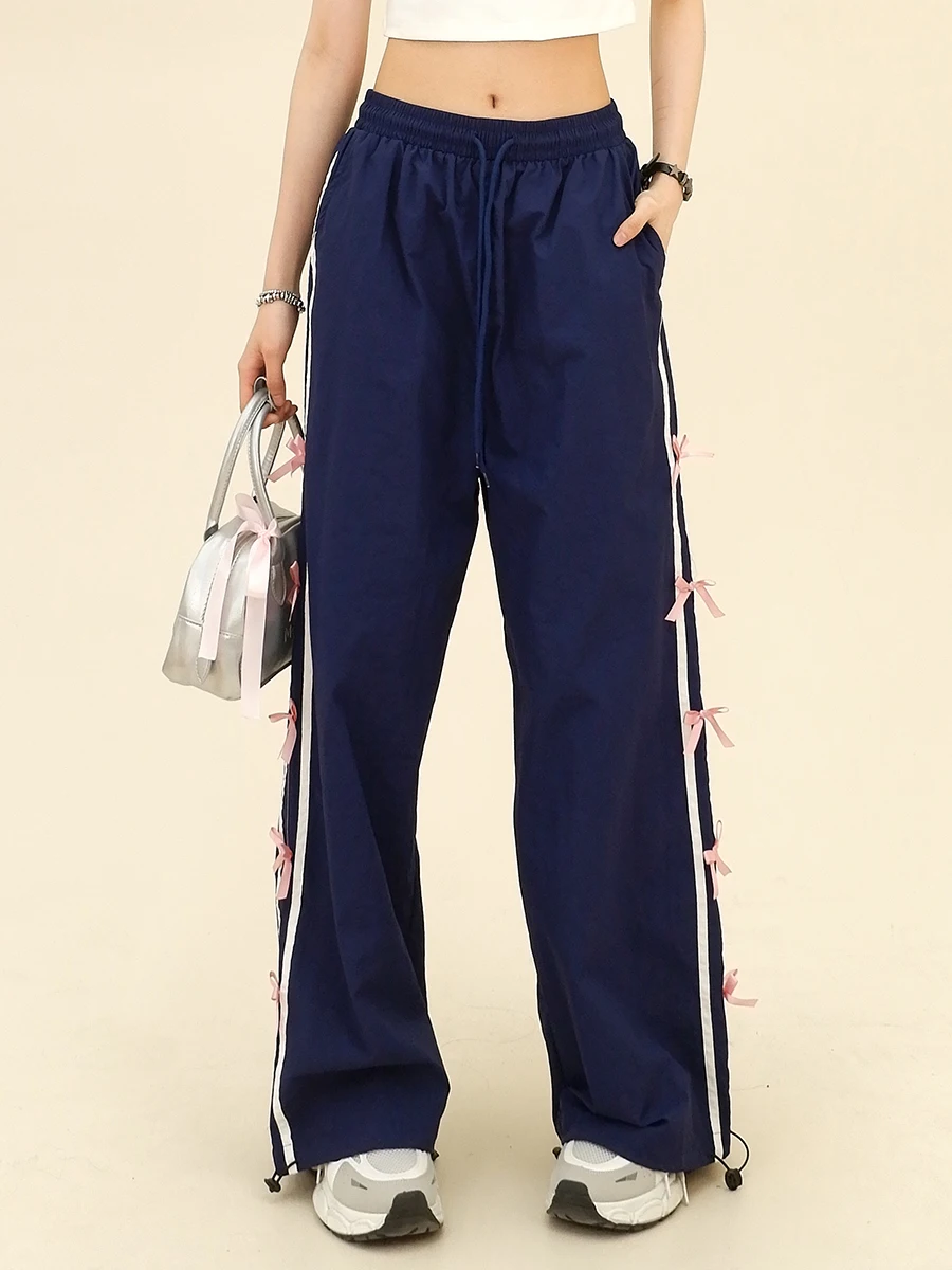 Bow Design Casual Pants Female Spring 2024 New Loose Bf American Retro Wide Legs