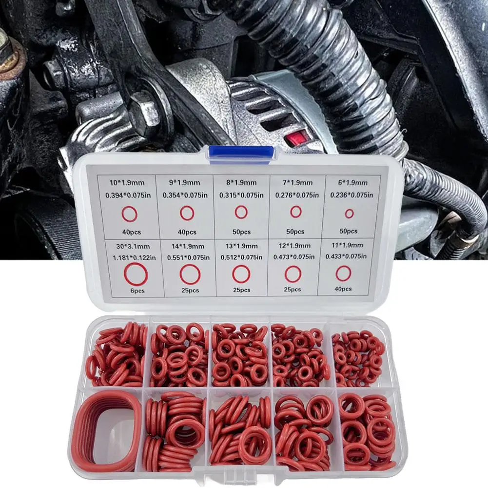 Multi-size Silicone O-Ring Set Waterproof Heatproof Rubber Seal Ring for Auto Repair Plumbing Gas Pipeline