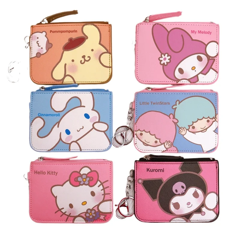 

Hello Kitty Wallet for Girls Sanrio Coin Purses Kuromi Card Holder melody Coin Pouch Cartoon Printed Clutch Case PU Zipper