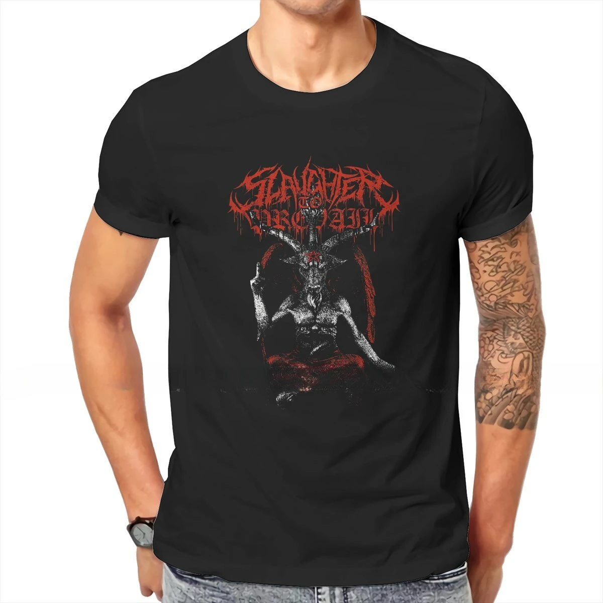 heavyweight Informal New Slaughter To Prevail Goat For Male Baphomet Satan Lucifer Clothing Fashion T Shirt Soft Print Fluffy