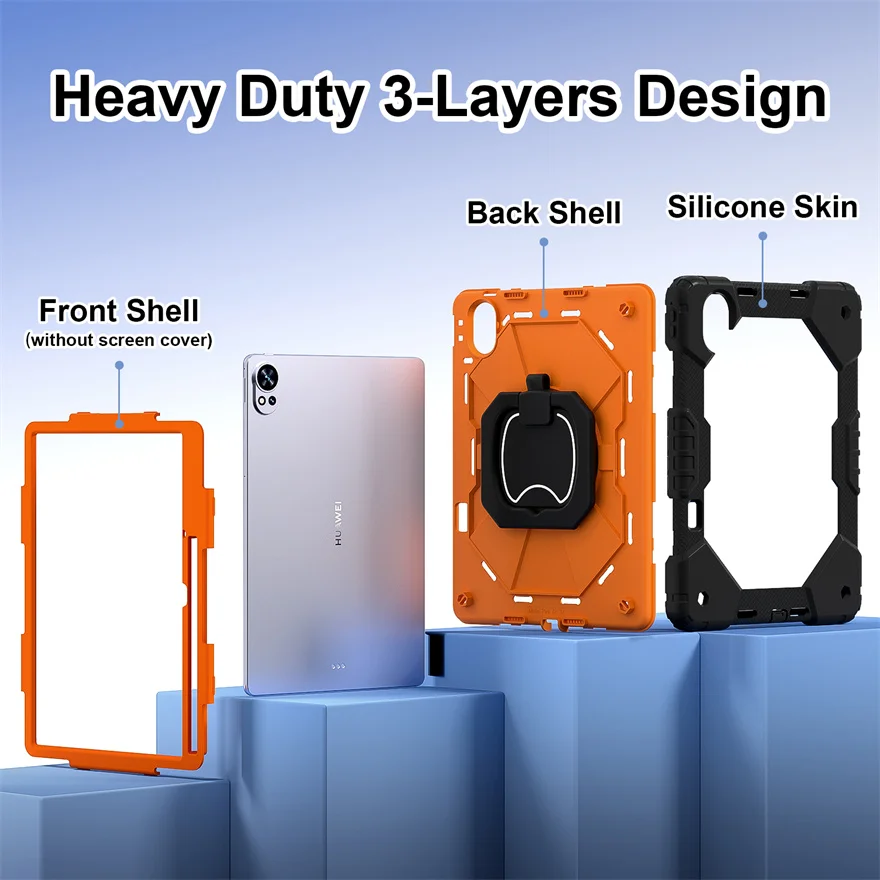 For Huawei Matepad Air12 12X 2024 Case Silicone Heavy-duty Protection Shockproof 360° Rotating Strap Handle Bracket Shell C3