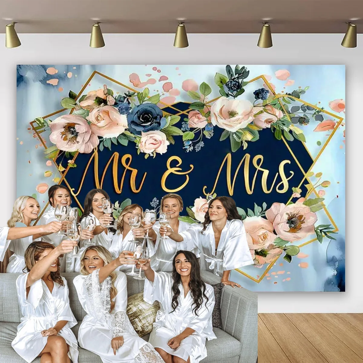 Mr & Mrs Bridal Shower Party Background Wedding Flowers Leaves Backdrops Miss to Mrs Bride to Be Engageme Poster for Photography