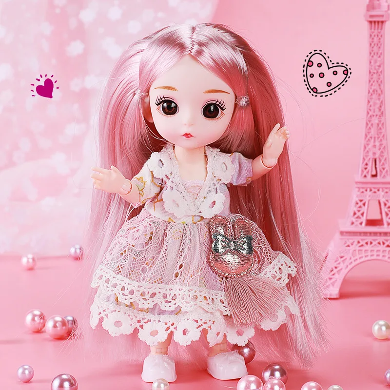 16cm  BJD Doll with Clothes and Shoes, 1/12 Sweet Princess Lolita Scale Action Figure, DIY Movable 13 Joints Gift Girl Toy