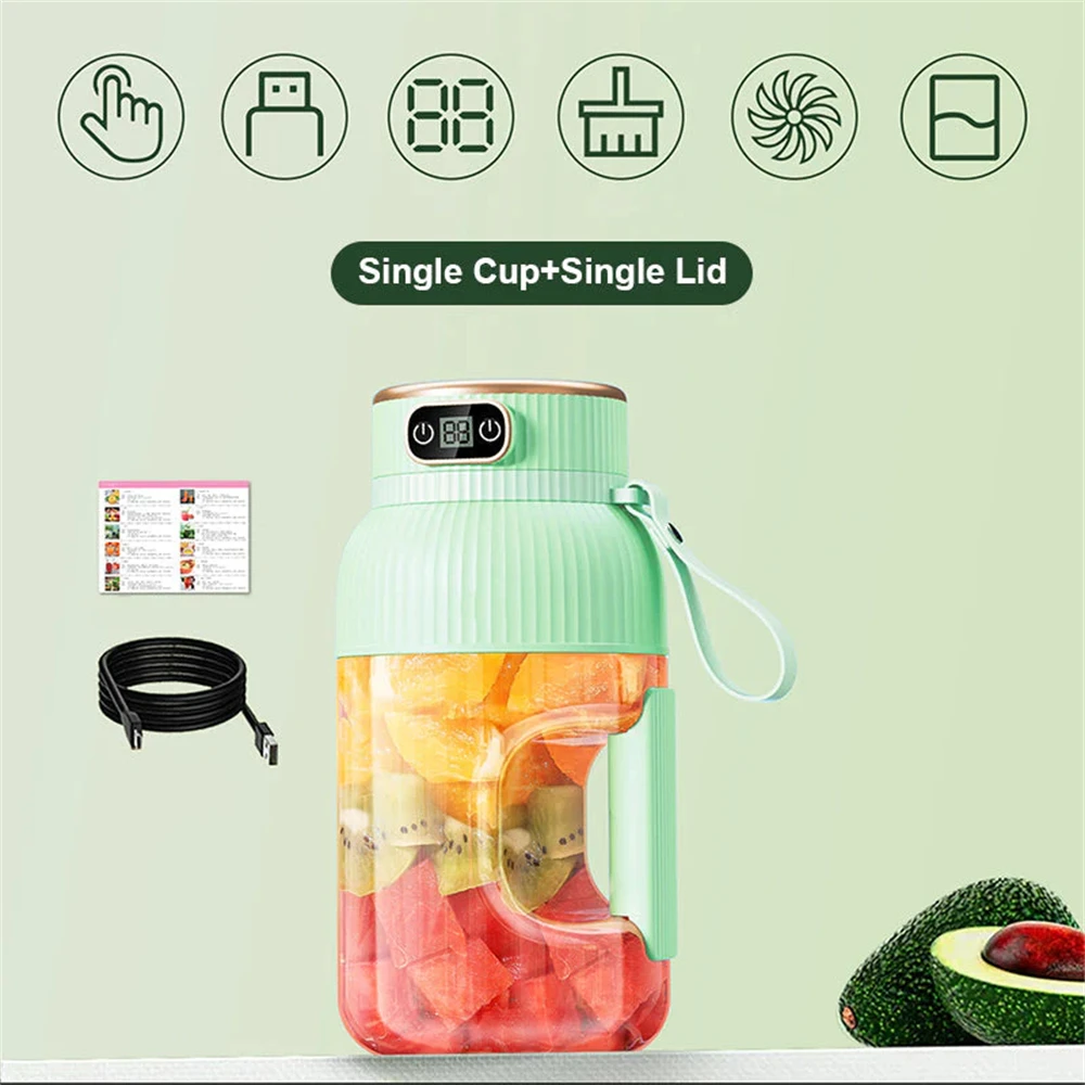 1200ML Electric Wireless Digital Display Mixer Portable Juicer Fruit Smoothie Juice Cup Rechargeable Smoothie Juicer 10 Blade