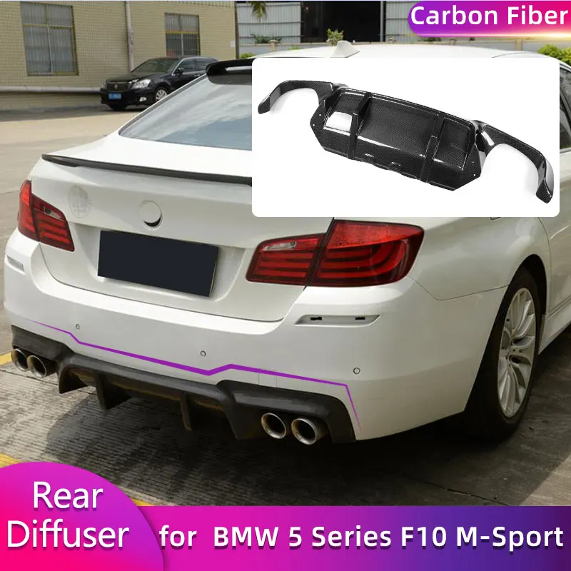 

Carbon Fiber Rear Bumper Diffuser Lip Spoiler for BMW 5 Series F10 M-Sport 2011-2016 2 Side 2 Outlets Car Rear Lip Body Kit