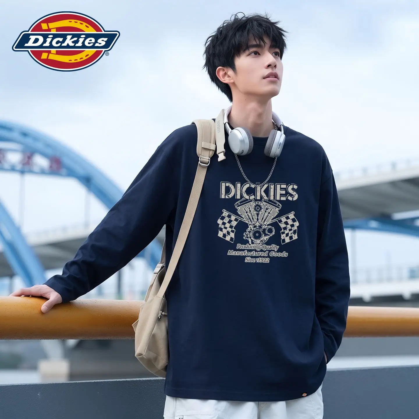 Dickies Spring Fall New Pure Cotton Long Sleeve T-Shirt, Loose Breathable Undershirt for Men Casual Top