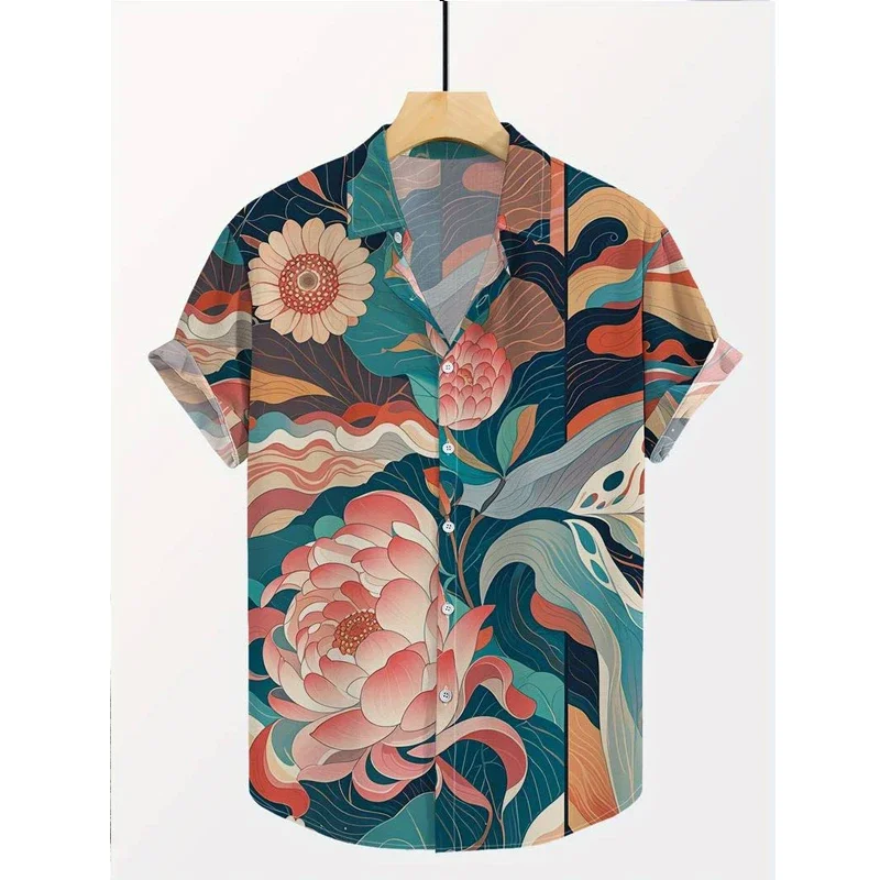 

Summer 3D Printed Men's Shirt, Summer High-end Floral Pattern Short Sleeved Shirt, Breathable and Cool