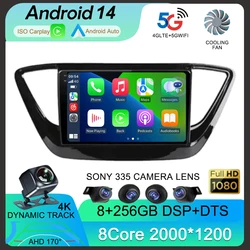 Android 14 Carplay 4G+WIFI Car Radio For Hyundai Solaris 2 Verna 2016 2017 2018-2020 Multimedia Player GPS 2din Head Unit Stereo