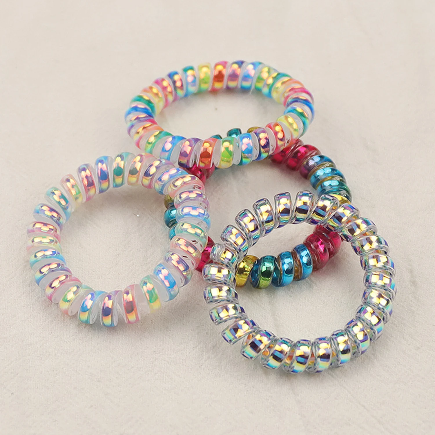 Fashion Shiny Telephone Cord Scrunchies Spiral Hair Ties For Women Girls Colorful Phone Cord Elastic Hair Band Hair Accessories