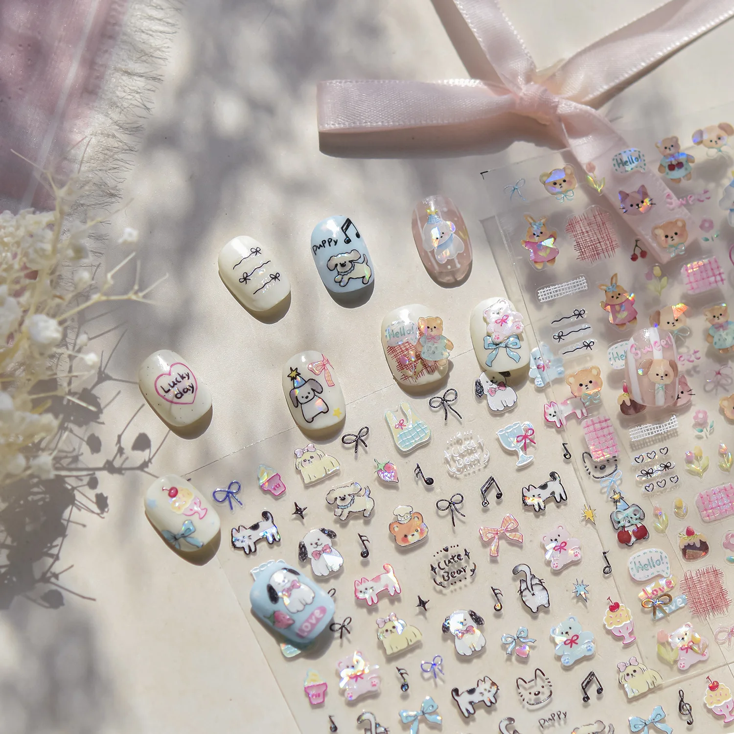 1 arkusz śliczne zwierzęce Graffiti naklejki na paznokcie pies kot niedźwiedź królik moda Nail Art Design dekoracyjna naklejka T-5062