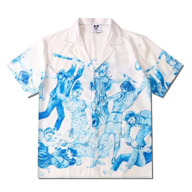 

Summer Beach Vacation Hawaii Short Sleeved Shirt Men's Cuban Leading Style Retro Loose Casual Plus Size Shirt Trend
