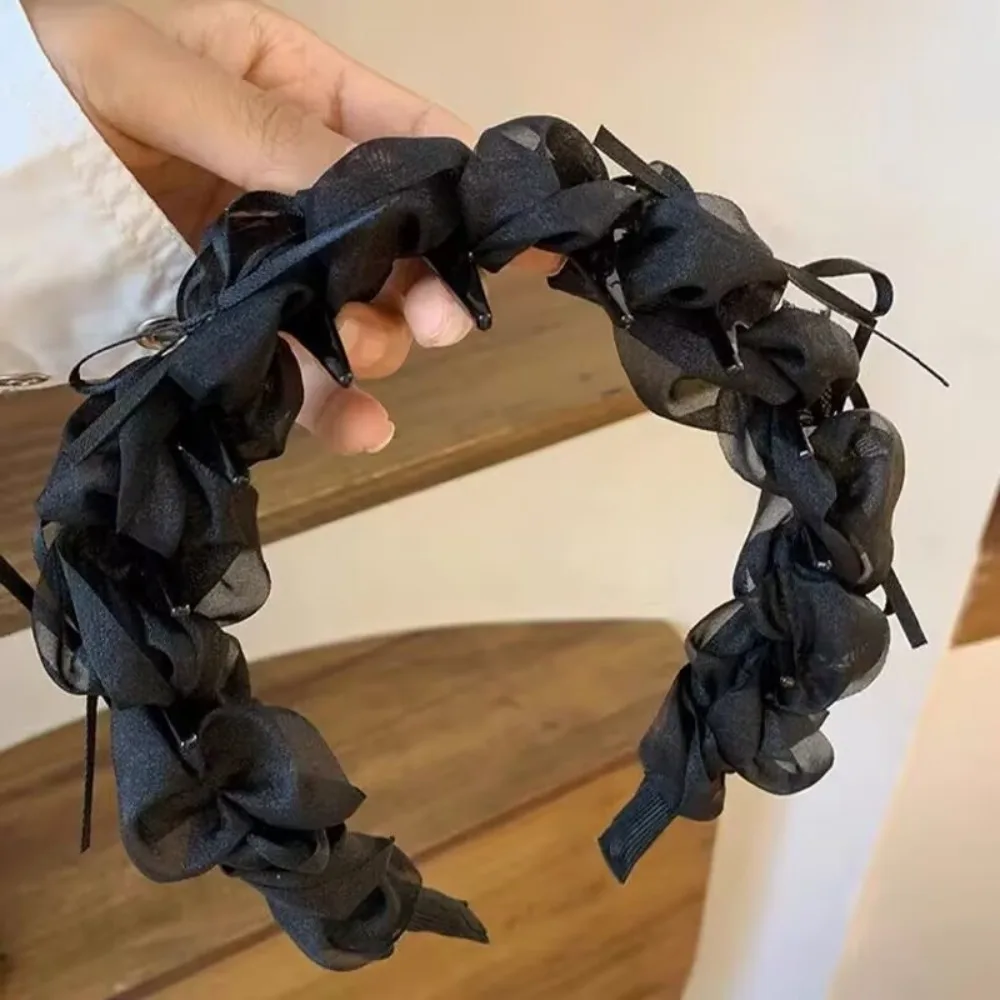 

Elegant Lace Mesh Women's Hairband Anti-slip Toothed Hair Hoop Pleated Bow Braided Headband Hair Accessories