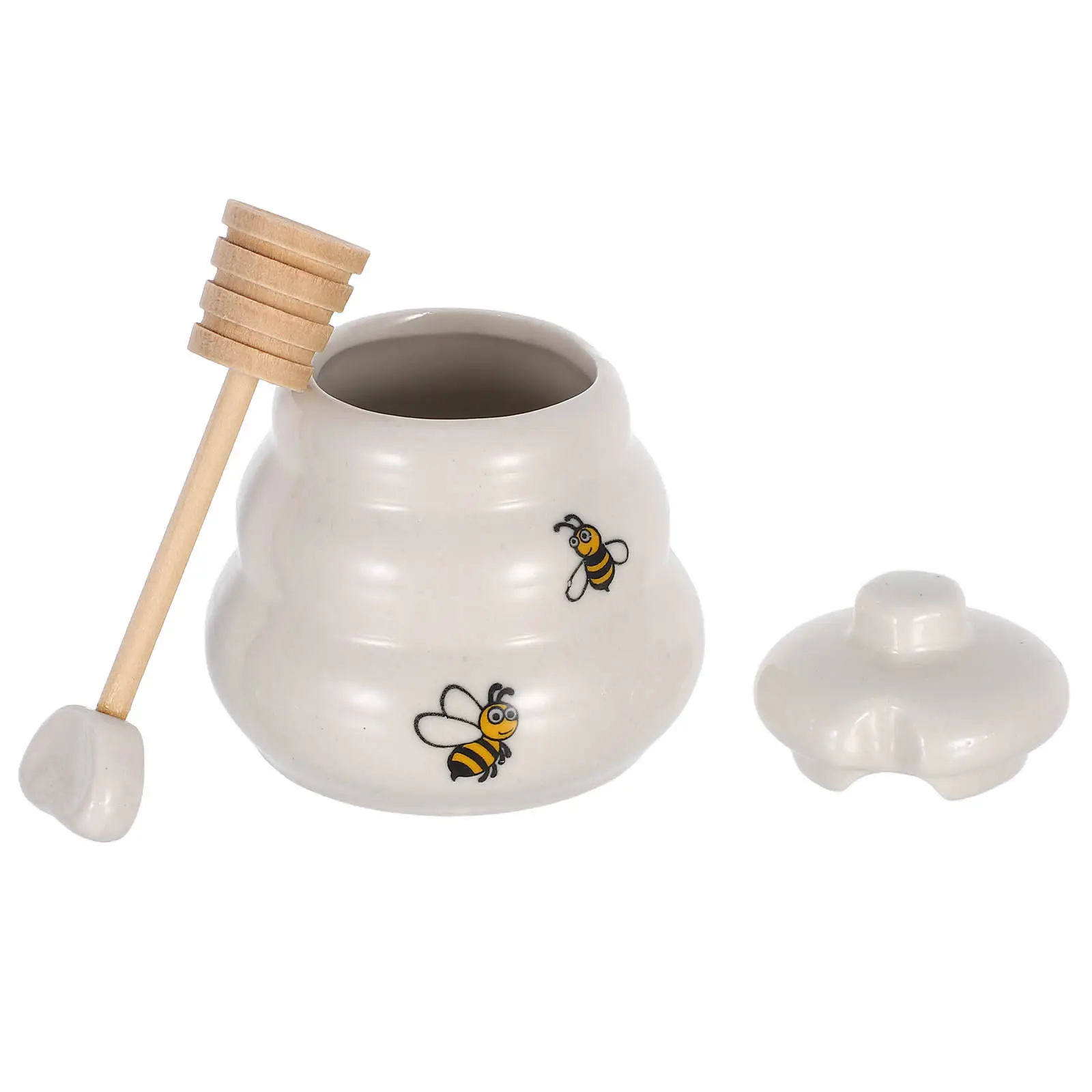 Ceramic Honey Jar with Lid, Bee Motif Kitchen Storage Container for Honey, Jam, Spices & Condiments