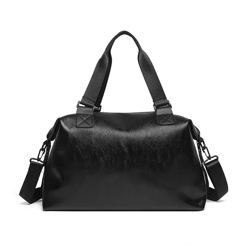 Imagen 2 del producto Bolsa de lona de piel sintética negra resistente para viajes y gimnasio, elegante, duradera, multiusos, ligera, funcional, para fin de semana