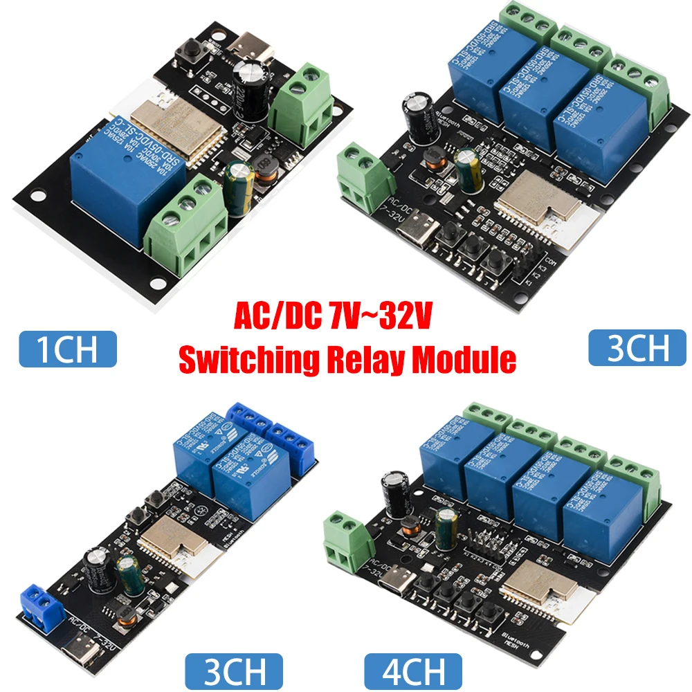 1/2/3/4 Channel AC/DC 7V~32V Smart BT Switch Relay Module Wireless WIFI Switch Phone Remote Control Self locking Relay Board