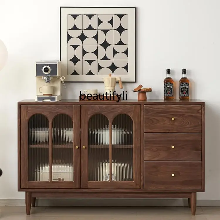 

North America Sideboard Modern Simple Solid Wood Tea Cabinet Natural Wood Vintage Style Living Room Storage Cabinet