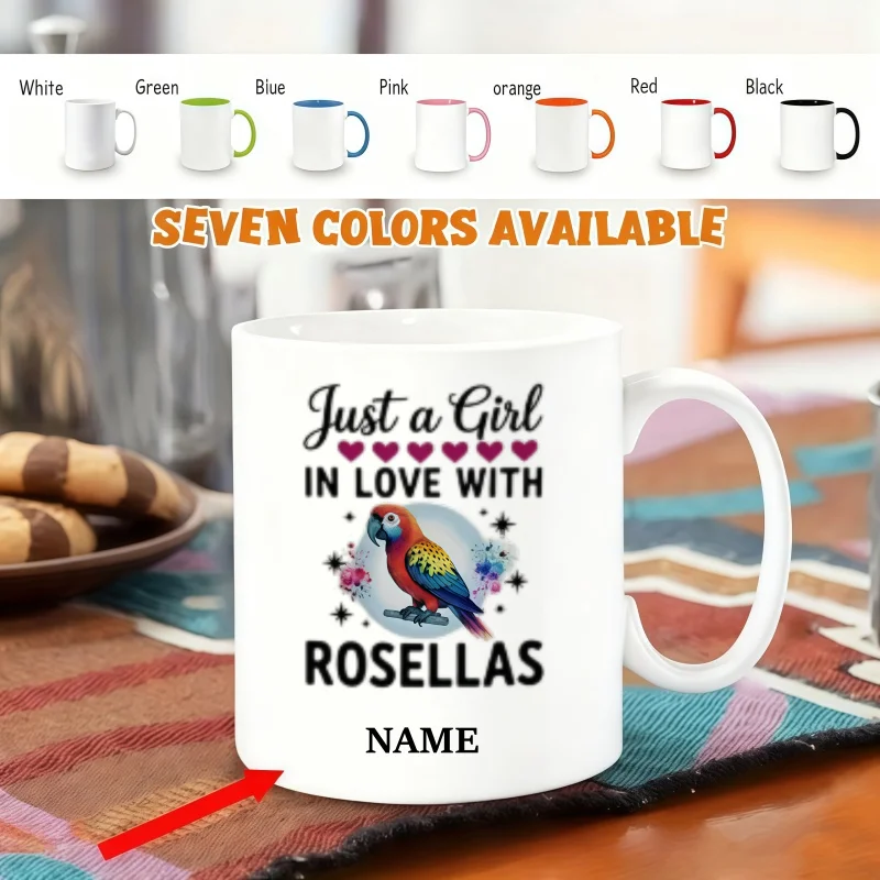 Customizable Name Mug with Rose Parrot Design - Perfect Birthday and Holiday Gift - Unique Personalized Coffee Cup
