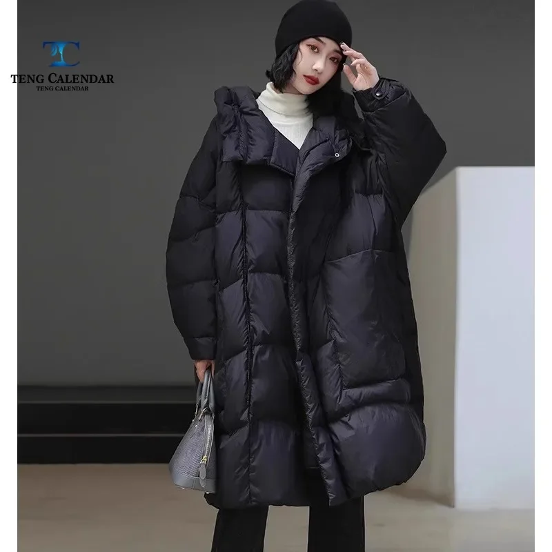 

Warm and Thick Duck Down Jacket for Women, Vintage, Loose and Slim Fit, Plus Size, Medium to Long, New Style, Winter, 2024