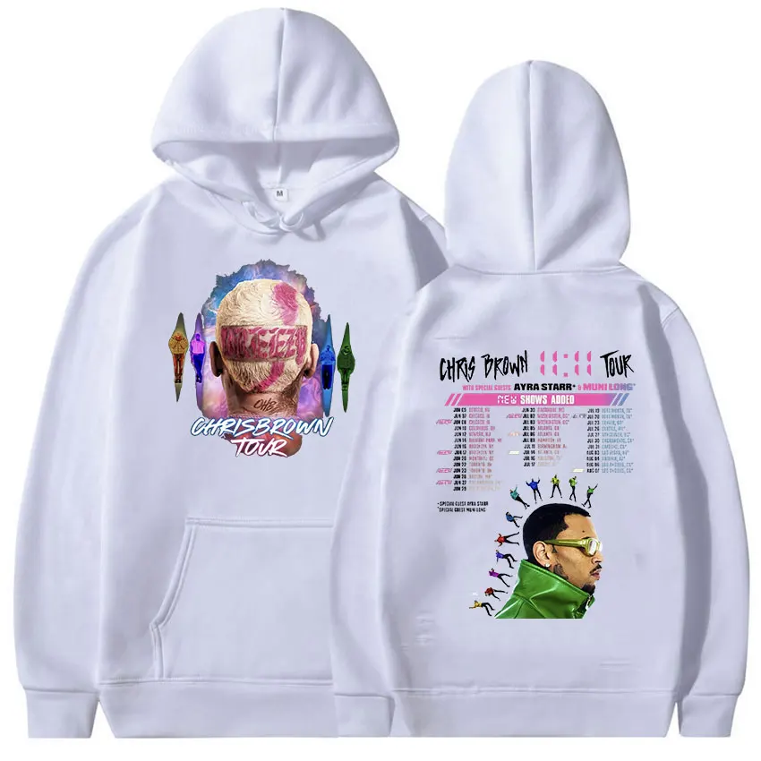 Rapper Chris Brown 11:11 Tour 2024 Print Hoodie Men Women Hip Hop Fashion Pullover Sweatshirt Vintage Oversized Hoody Streetwear