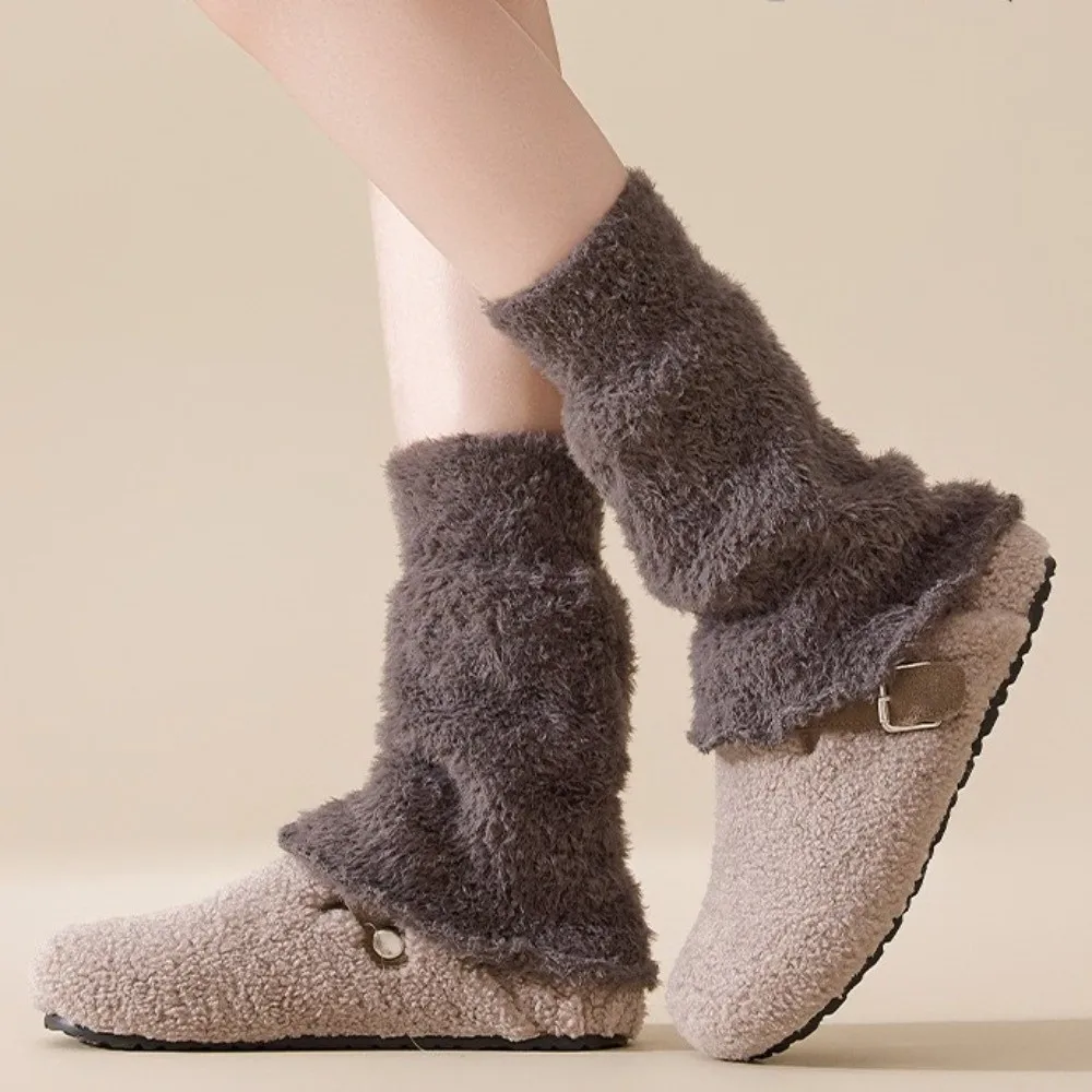 جديد المرجان الصوف تدفئة الساق الدافئة بلون منتصف العجل جورب Harajuku سميكة التمهيد يغطي النساء