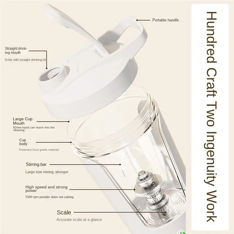 ABUN Electric Shake Cup Automatic Mixing Cup, Portable Mixer for Coffee Milk, USB Rechargeable for Vortex Water Cup, White