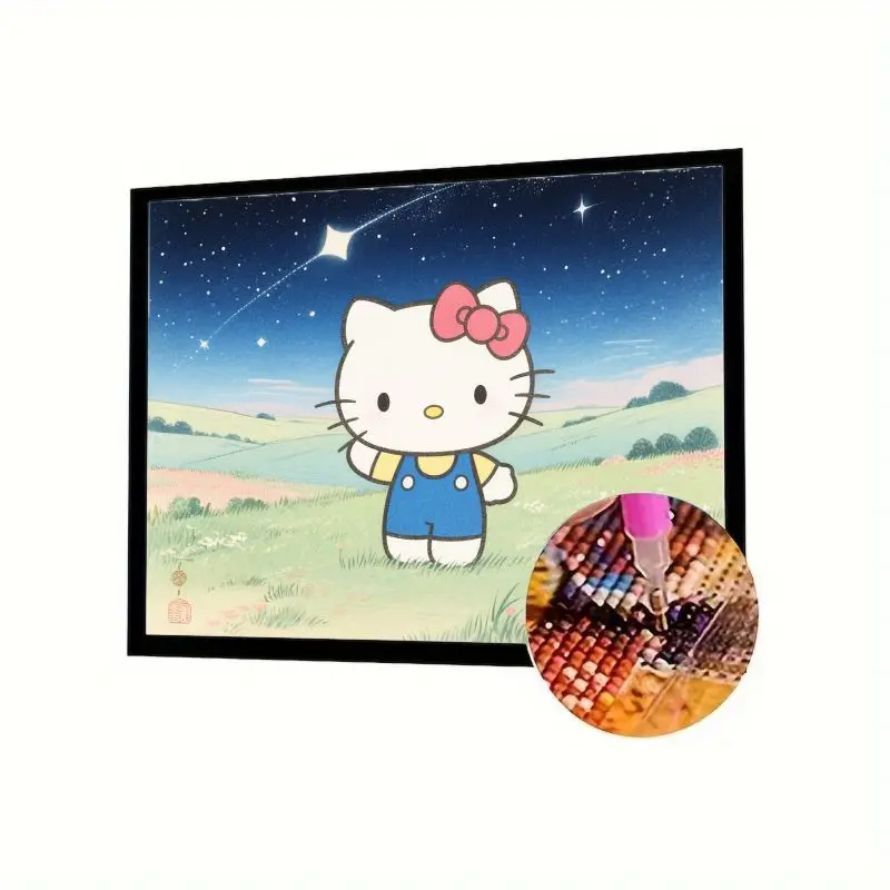 

1PC Hello Kitty Starry Night Diamond Painting Kit - Cute Cartoon Hello Kitty in Overalls DIY 5D Full Drill Rhinestone Embroidery