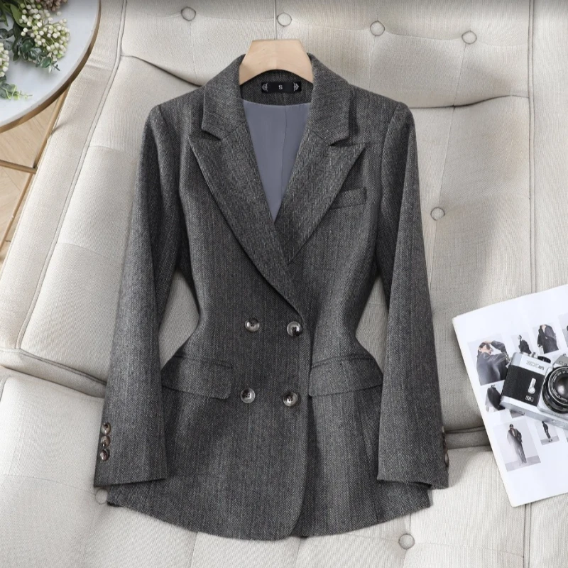 2026 New Fashion Wool Suit Jacket Women's Woolen Blazers Autumn Winter Double-breasted Loose Coat Ladies Casual Office Outerwear