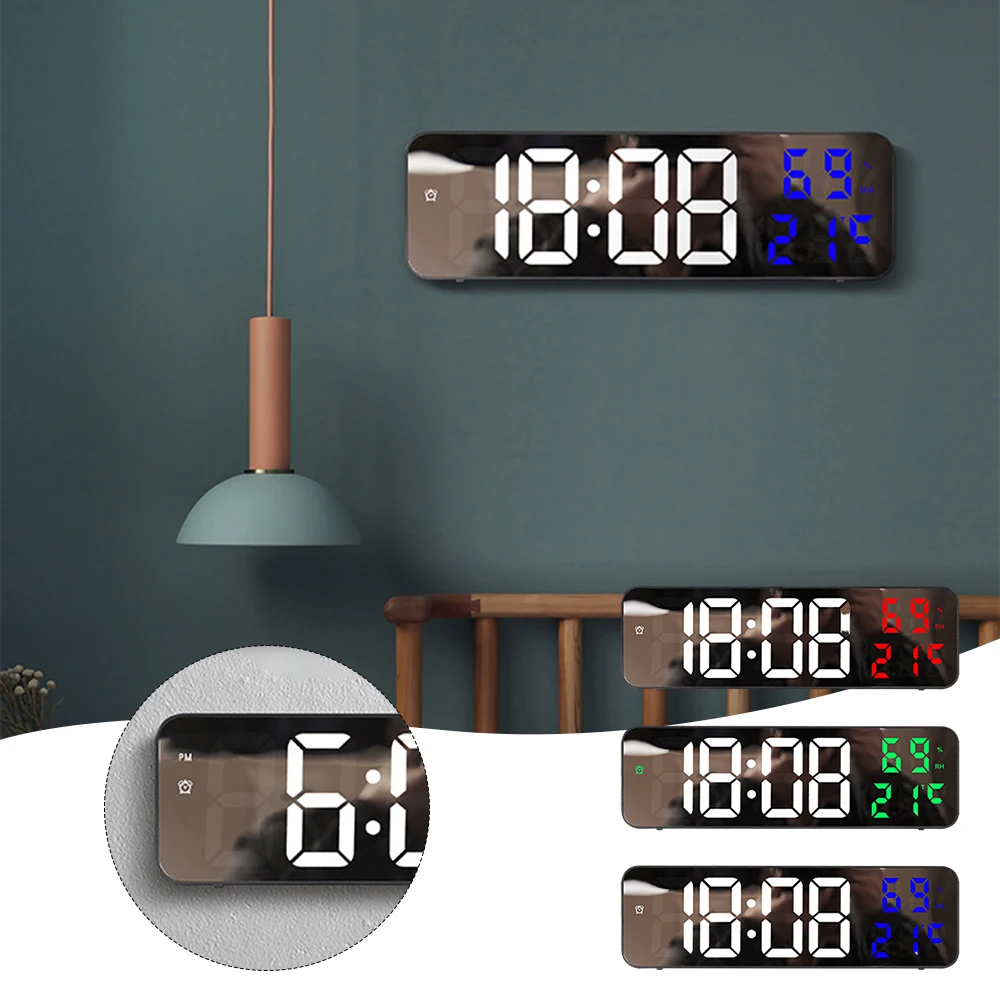 

Wall-Mounted Mirror Alarm Clock Personalized Backlight Table Clocks For Living Room Decor