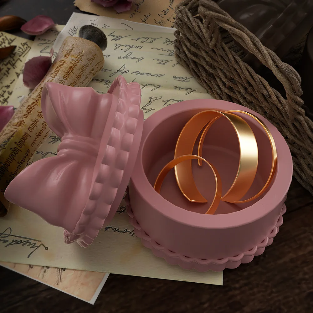 Storage Box Mold With Bowknot Lid Round Resin Box Molds Casting Silicone Mould DIY Gypsum Cement Moulds DIY Crafts